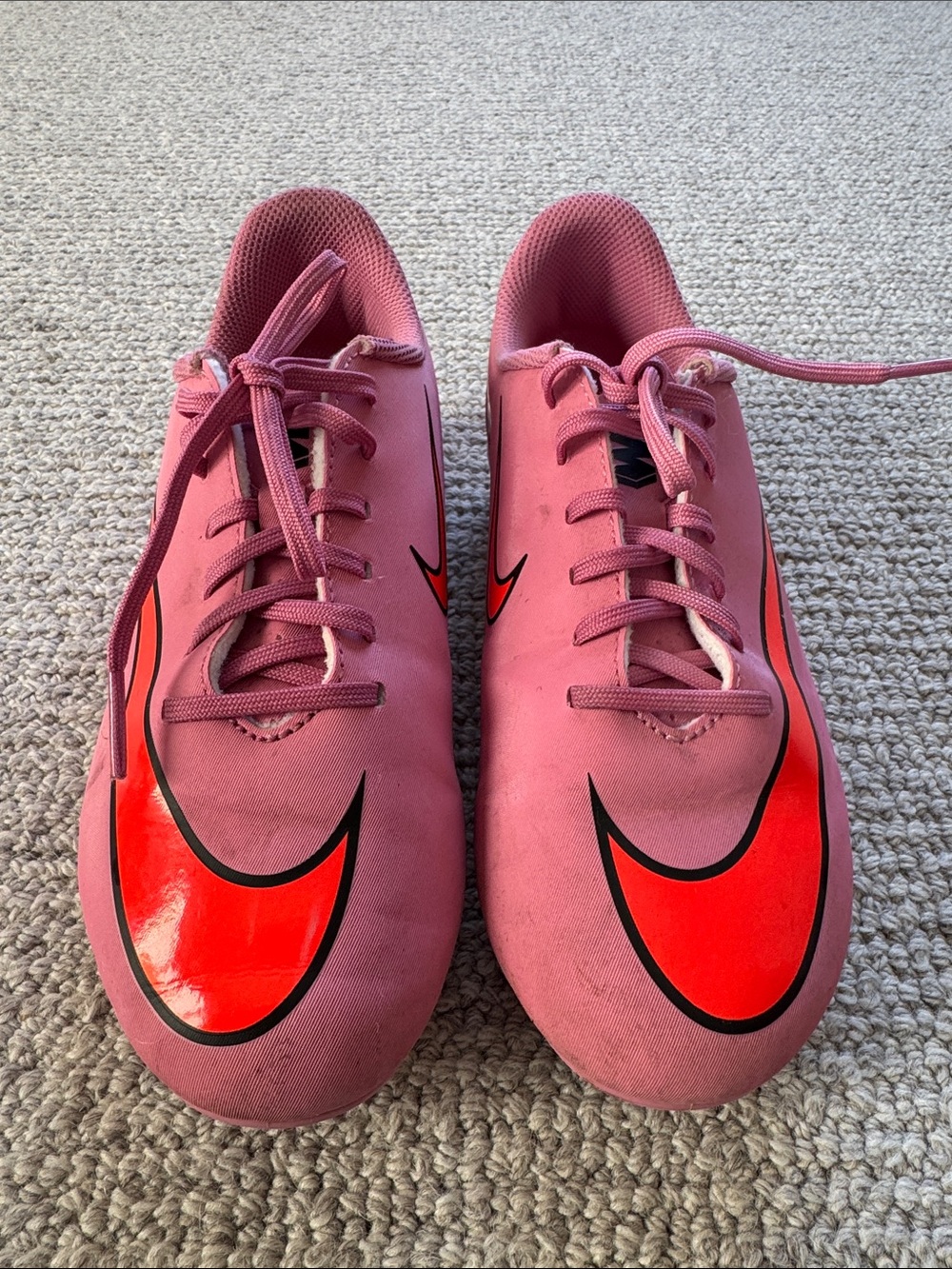 Nike Pink Kids Sneakers with Bright Red Swoosh